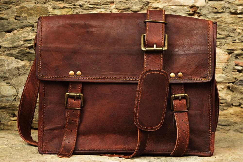 13" Men's Genuine Real Leather Messenger Laptop Bag Office Books School Bag #121