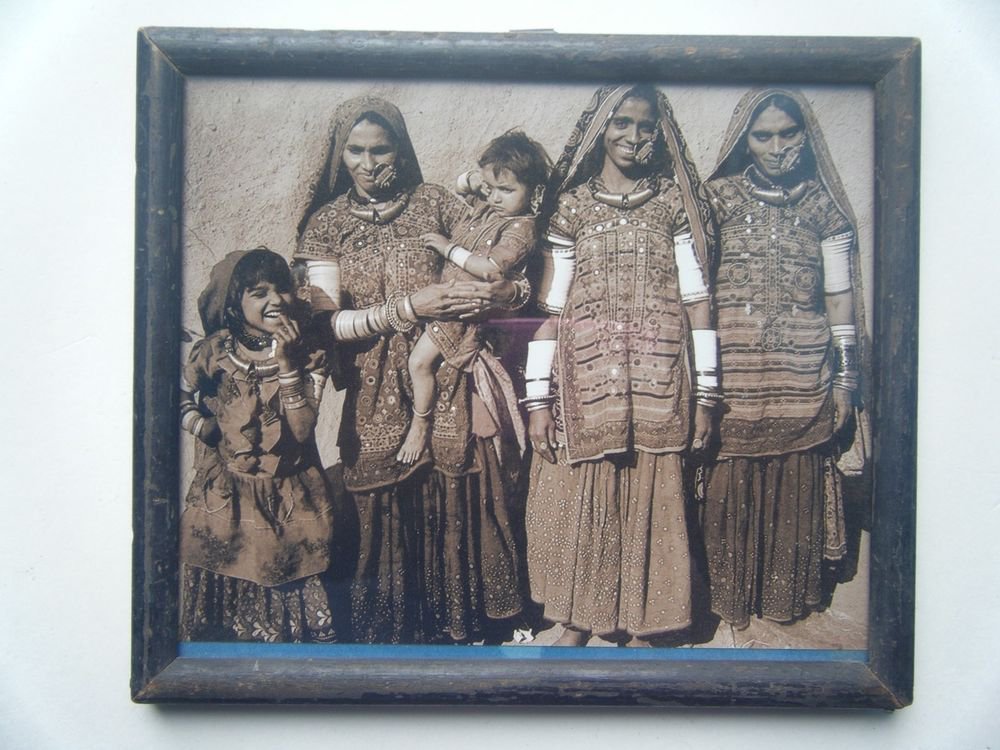 Indian Tribal Ladies Rare Photograph, Vintage Photo in Old Wooden Frame #2733