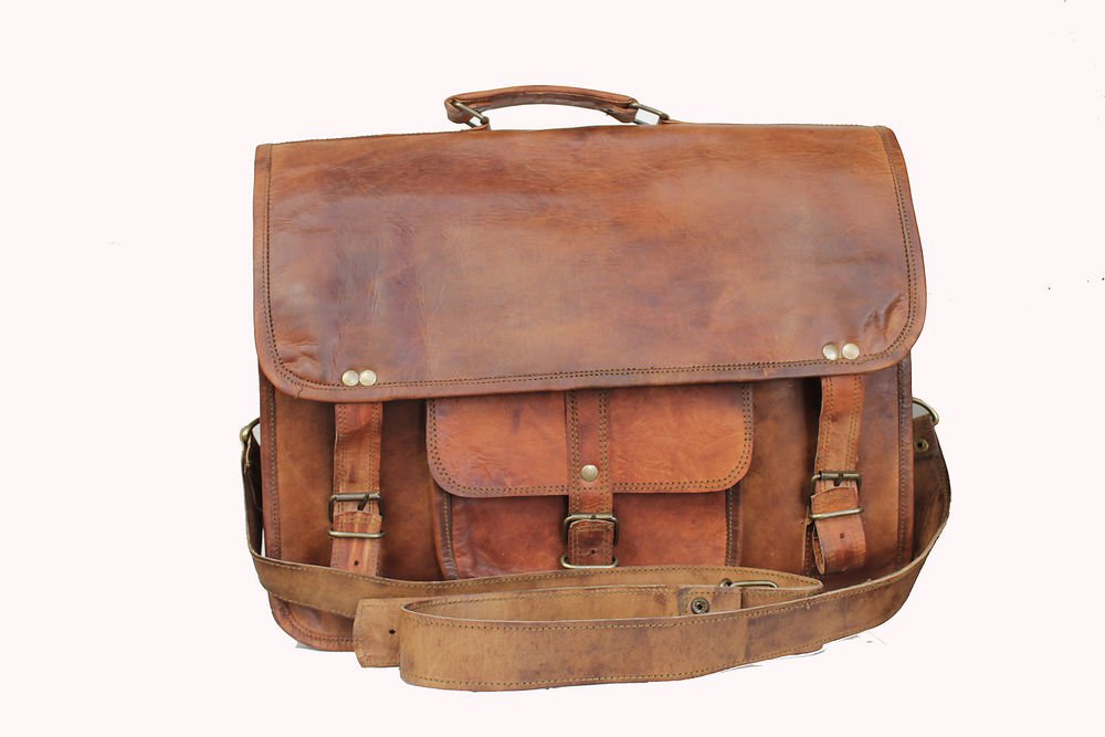 15" Stylish Handmade Real Leather Bag, Unisex Laptop Messenger Office Bags #167