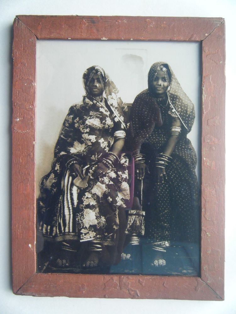 Indian Tribal Lady Woman Photograph, Vintage Photo in Old Wooden Frame #2731