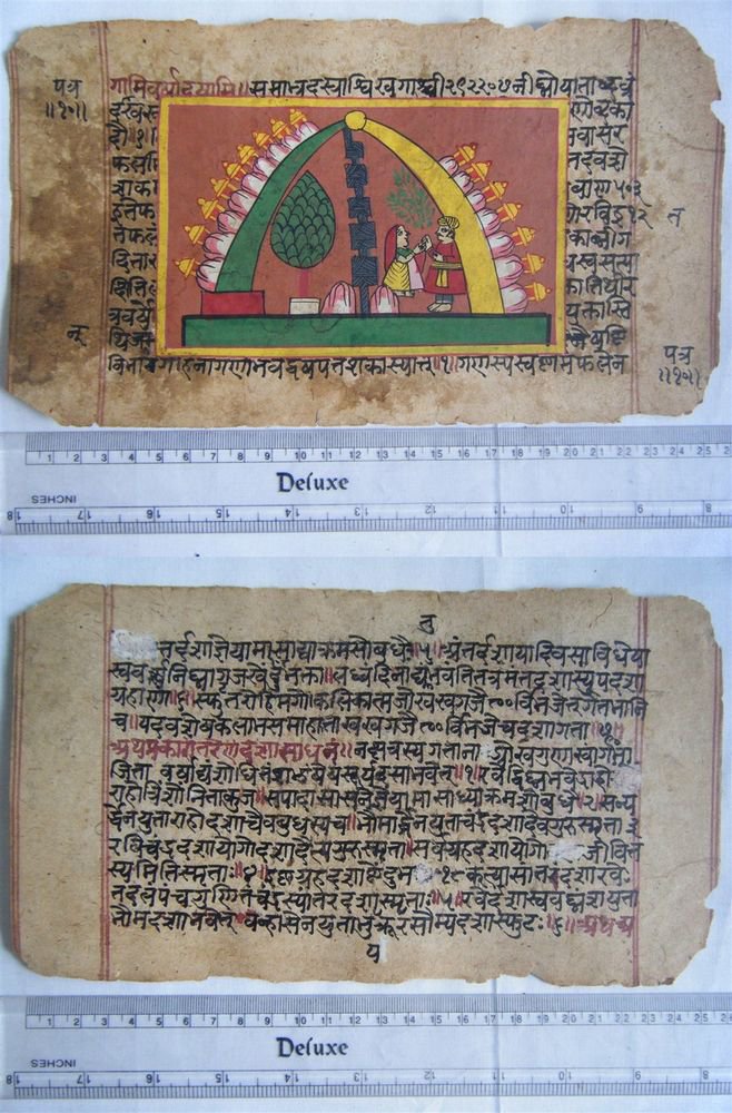 Original Antique Old Manuscript Indian Cosmology New Hand Painting Rare #601