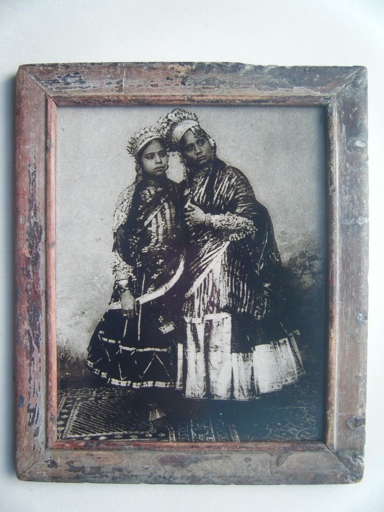 Indian Village Lady Woman Photograph, Vintage Photo in Old Wooden Frame #2729
