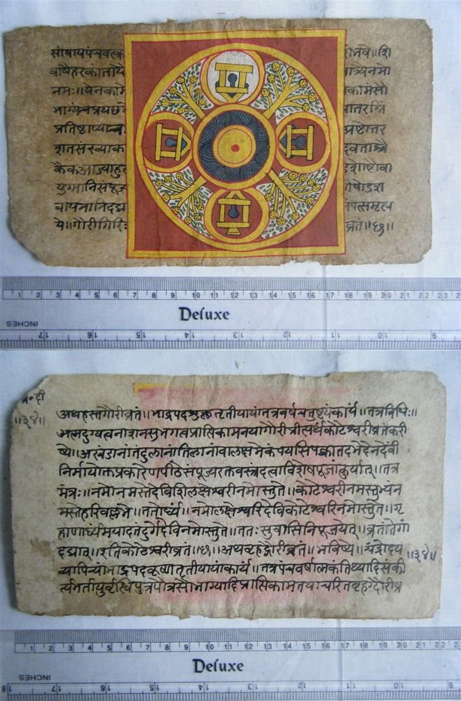 Rare Original Antique Old Manuscript Jain Cosmology New Hand Painting India#654