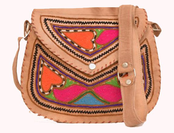 Retro Original Handmade Embroidered Leather Bag, Woman Girls Purse Unique #148