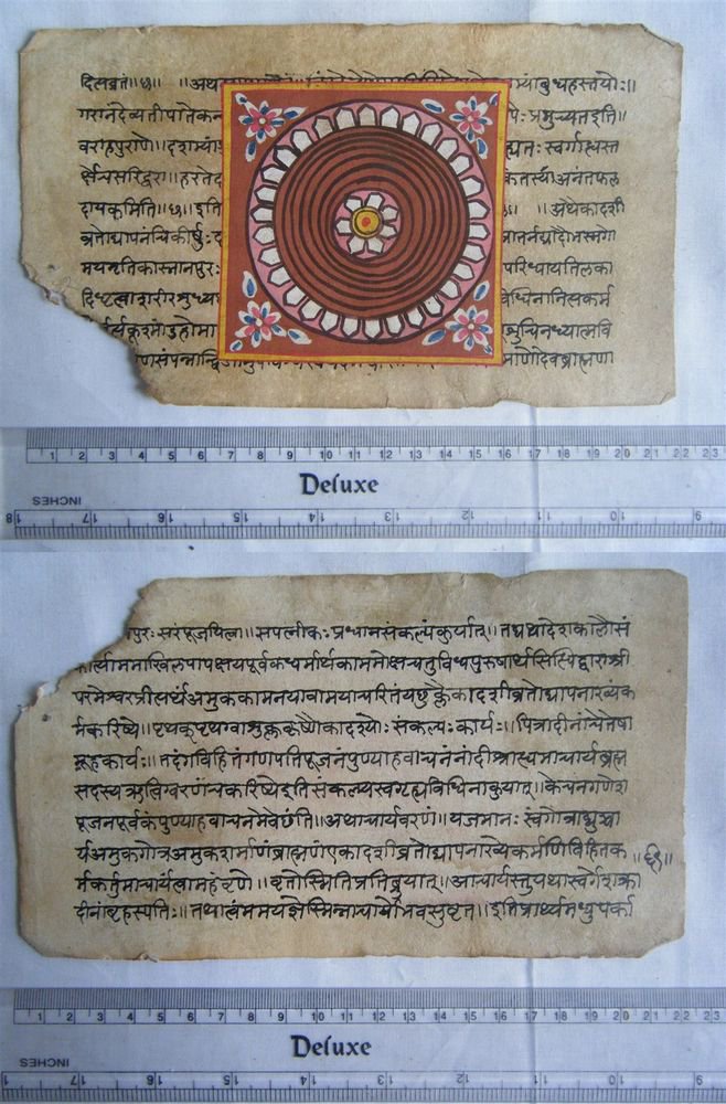 Rare Original Antique Old Manuscript Jain Cosmology New Hand Painting India#631