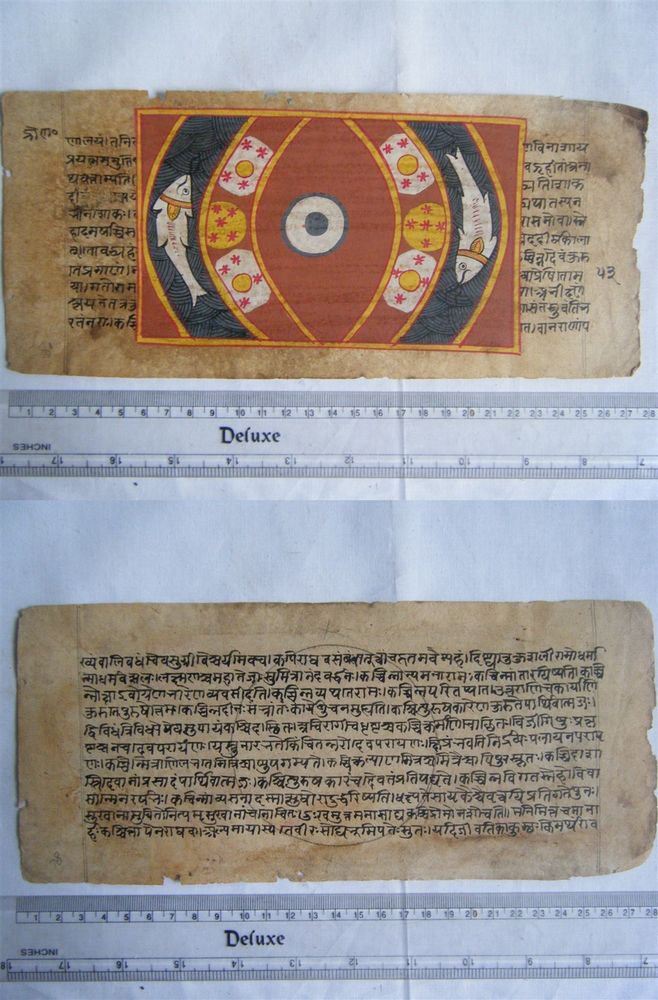 Rare Original Antique Old Manuscript Jain Cosmology New Hand Painting India#633