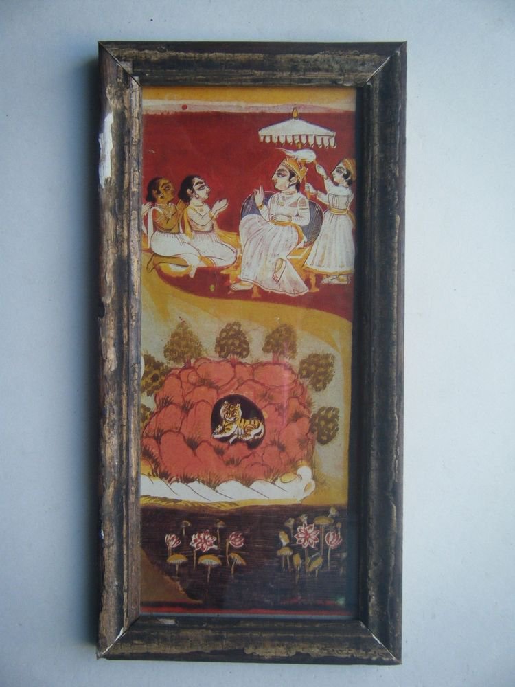 Miniature Old Religious Painting's Print in Old Wooden Frame India Art #2832