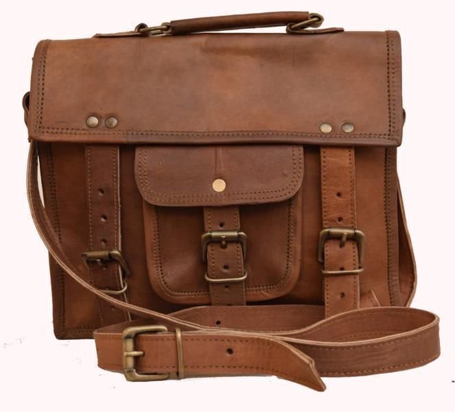 11" Classic Original Handmade Leather Bag, Unisex Office Satchel Laptop Bag #160