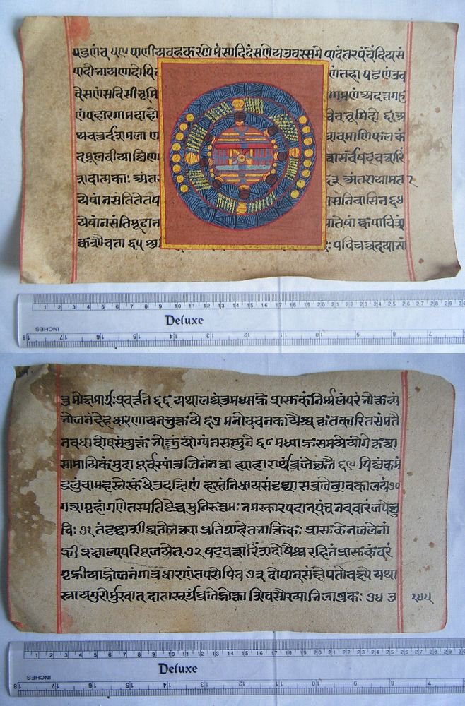 Original Antique Old Manuscript Jainism Cosmology New Hand Painting Rare #619