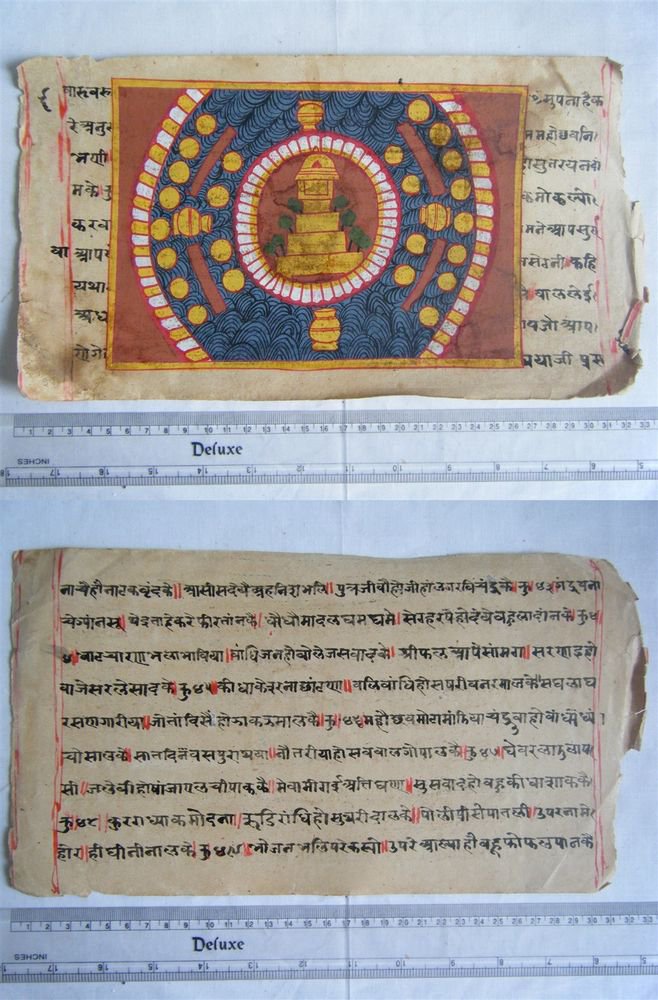 Original Antique Old Manuscript Jainism Cosmology New Hand Painting Rare #626