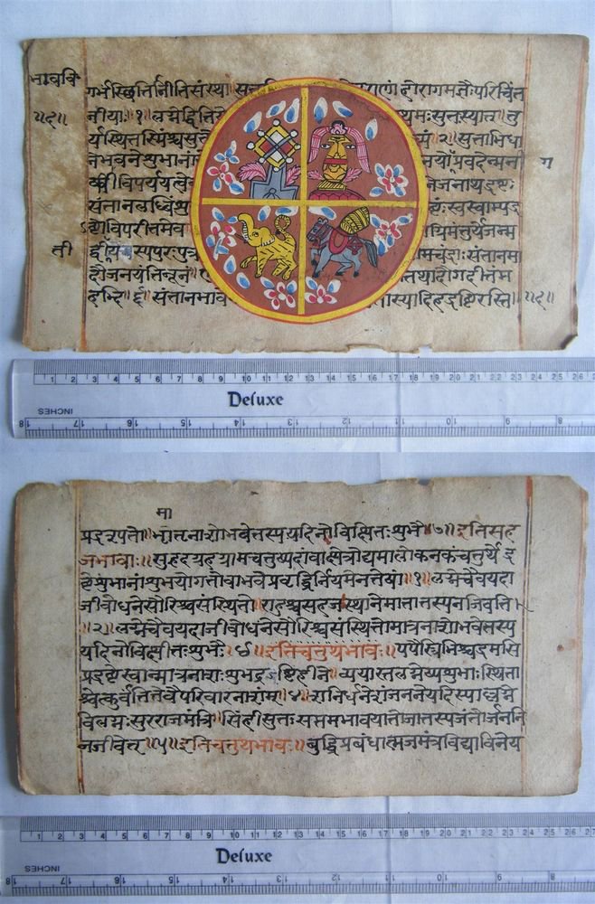 Original Antique Old Manuscript Indian Cosmology New Hand Painting Rare #593