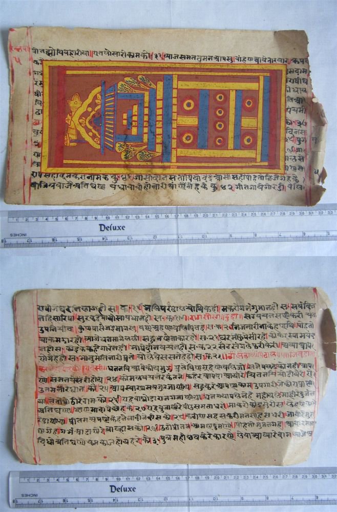 Original Antique Old Manuscript Jainism Cosmology New Hand Painting Rare #627