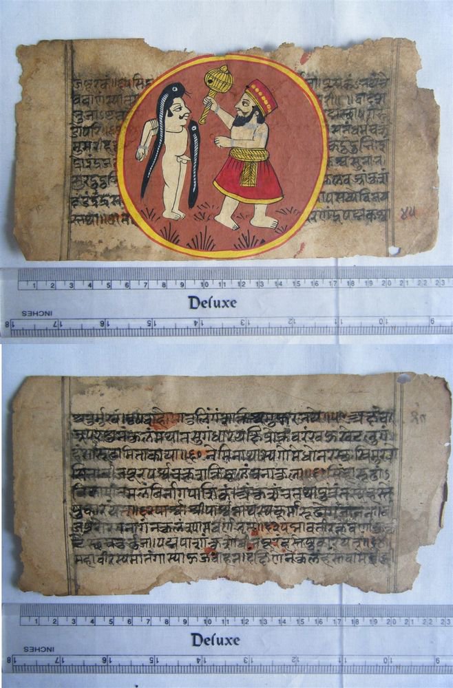 Original Antique Old Manuscript Indian Cosmology New Hand Painting Rare #590