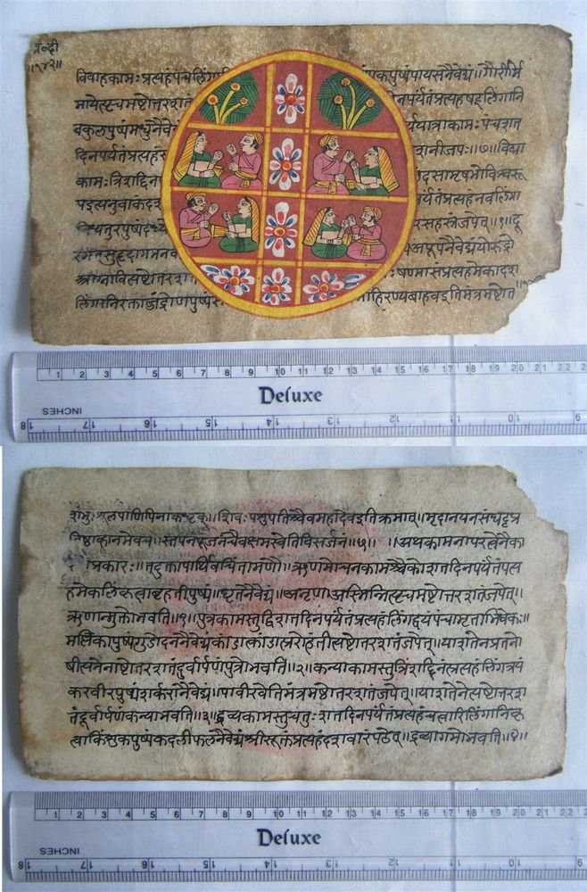 Original Antique Old Manuscript Indian Cosmology New Hand Painting Rare #591