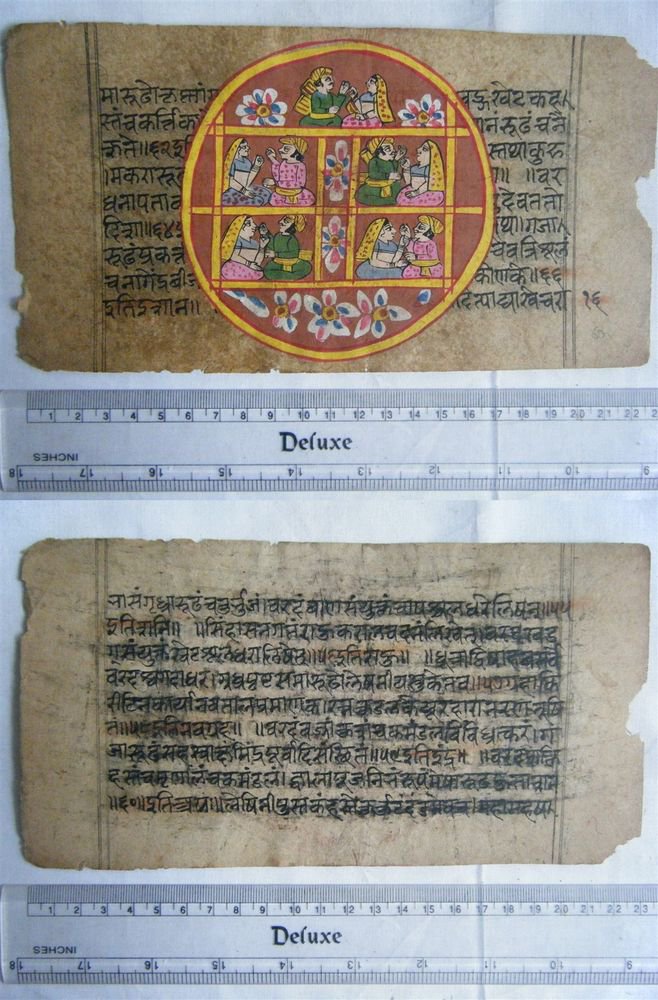 Rare Original Antique Old Manuscript Jain Cosmology New Hand Painting India#645