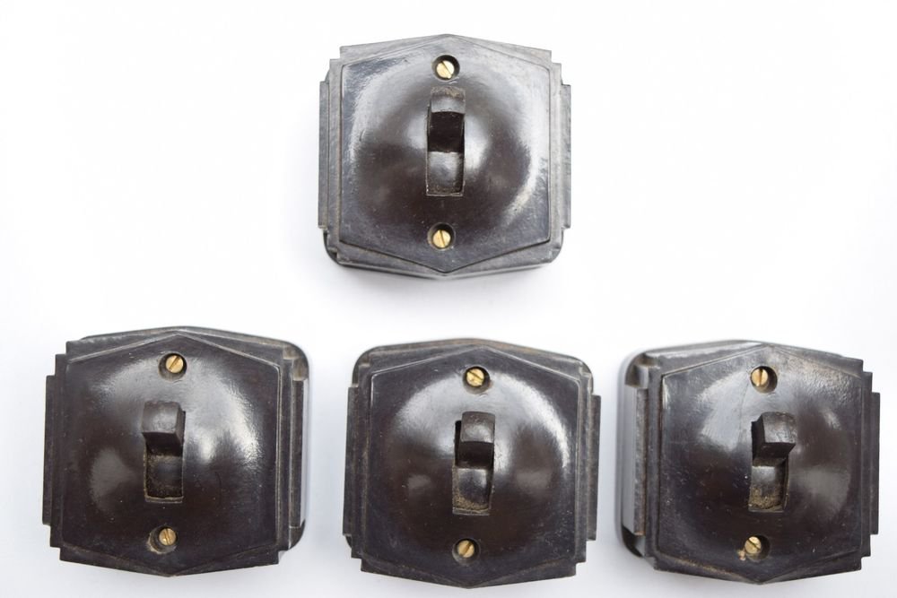 1950s Lot of 4 Rare Old Bakelite Electric Switch Indian Made Original #1328