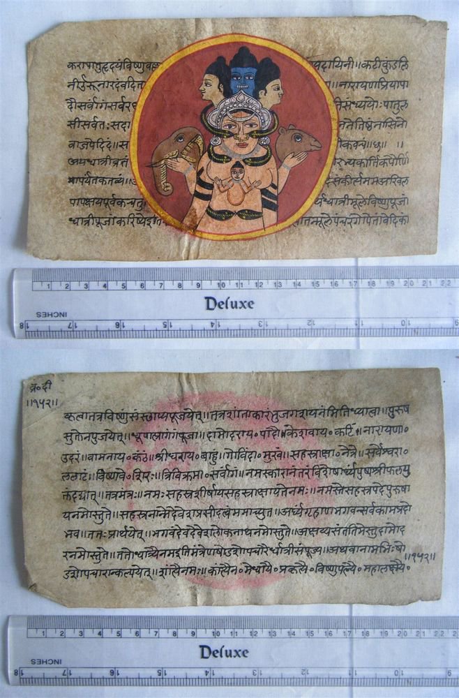 Original Antique Old Manuscript Indian Cosmology New Hand Painting Rare #581