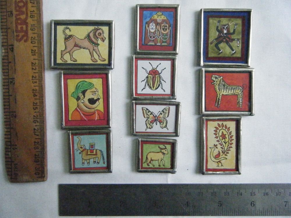 Beautiful Freeze Magnets Hand Color Painting Metal Frame Lot of 10 Pcs Rare #062