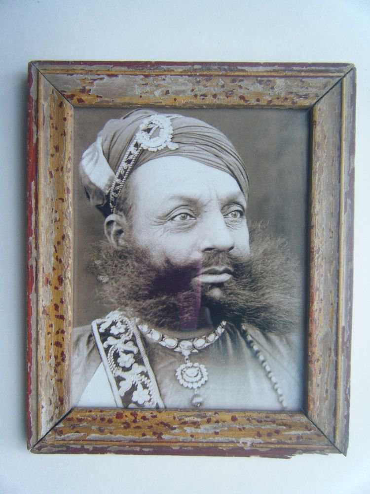 Indian Maharaja Rare Framed Photograph, Vintage Photo in Old Wooden Frame #2689