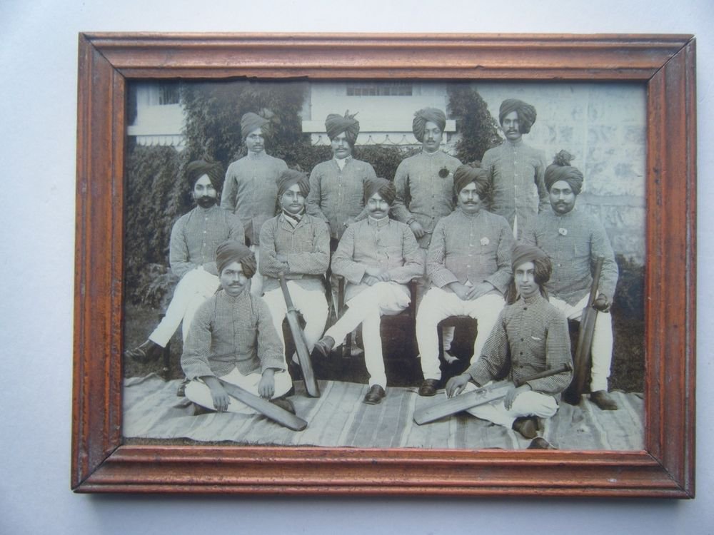 Indian Maharaja Cricket Team Photograph, Vintage Photo in Old Wooden Frame #2717