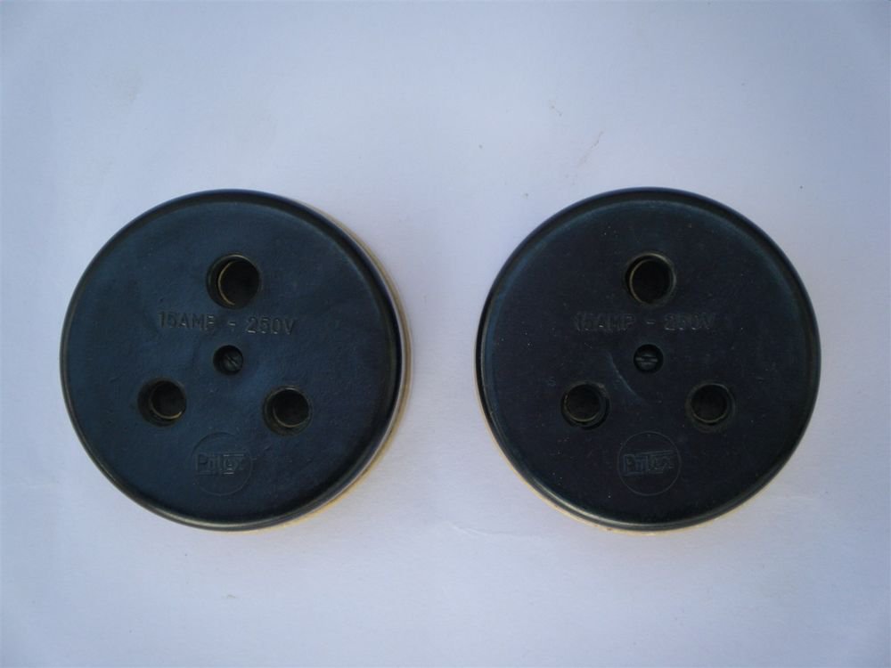 1950s Old Lot Of 2 Bakelite & Porcelain Electric Socket Made in India Rare #1180