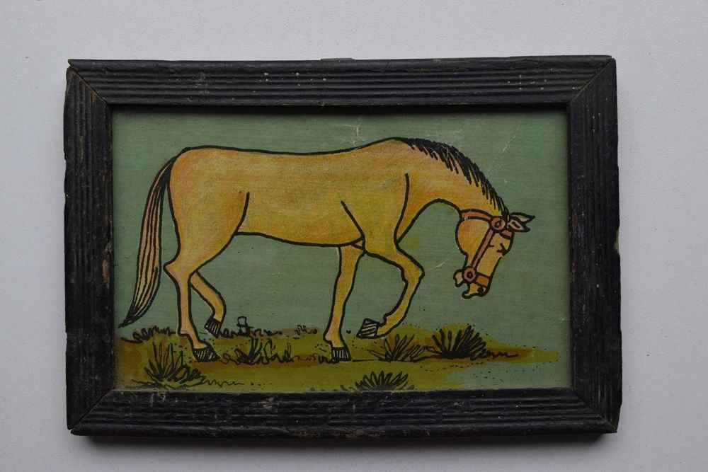 Horse Decorative Beautiful Vintage Old Print in Old Wooden Frame #2998
