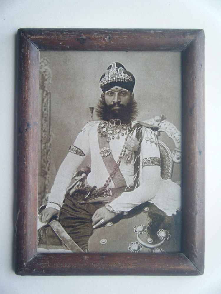 Indian Maharaja Rare Framed Photograph, Vintage Photo in Old Wooden Frame #2701