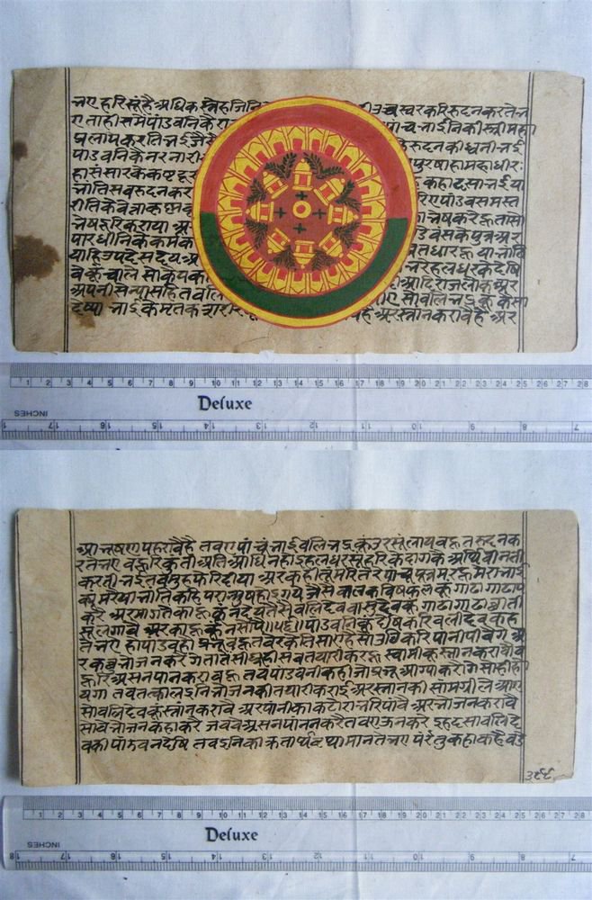 Rare Original Antique Old Manuscript Jain Cosmology New Hand Painting India#656