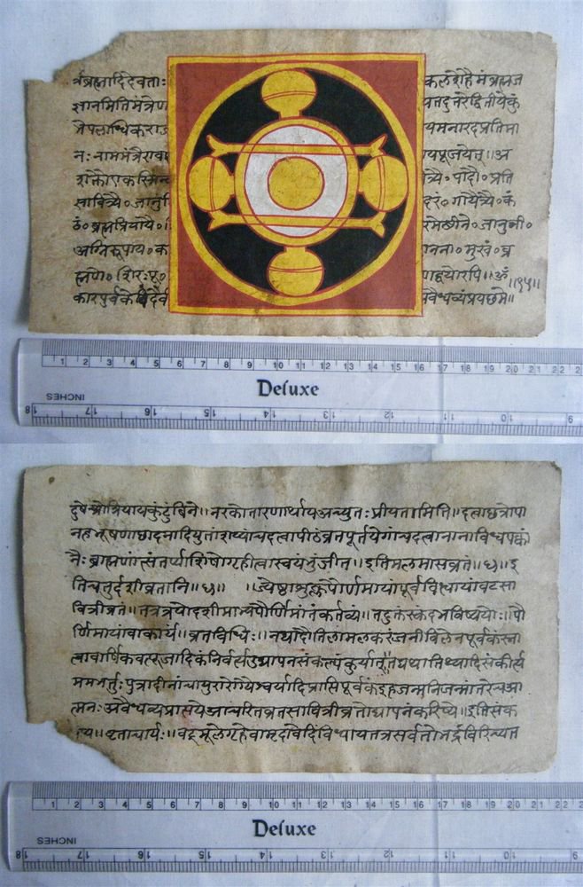 Rare Original Antique Old Manuscript Jain Cosmology New Hand Painting India#650