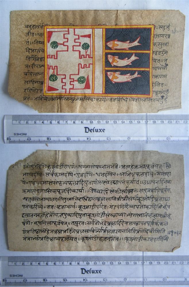 Original Antique Old Manuscript Jainism Cosmology New Hand Painting Rare #615