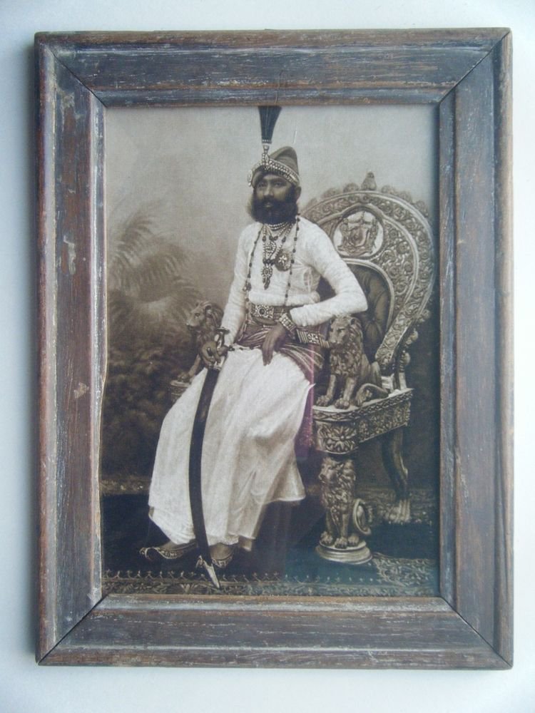Indian Maharaja Rare Framed Photograph, Vintage Photo in Old Wooden Frame #2693
