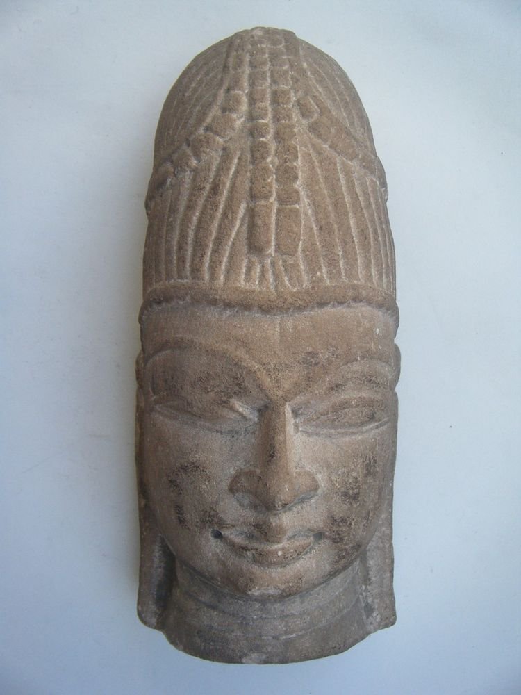 God Stone Statue Head, Vintage Antique Old Hand Carved Original God Head #482