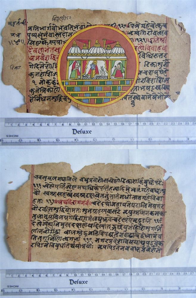 Original Antique Manuscript Old Jain Cosmology New Hand Painting Rare India #563