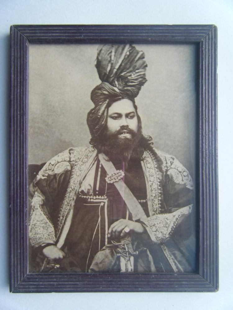 Indian Maharaja Rare Framed Photograph, Vintage Photo in Old Wooden Frame #2687