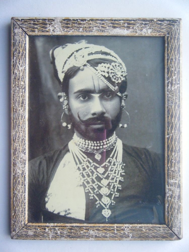 Indian Maharaja Rare Framed Photograph, Vintage Photo in Old Wooden Frame #2708