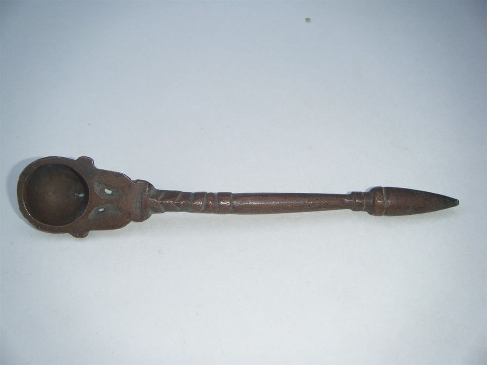 Antique Hindu Traditional Indian Ritual Brass OIL SPOON Vintage Spoon India#1043