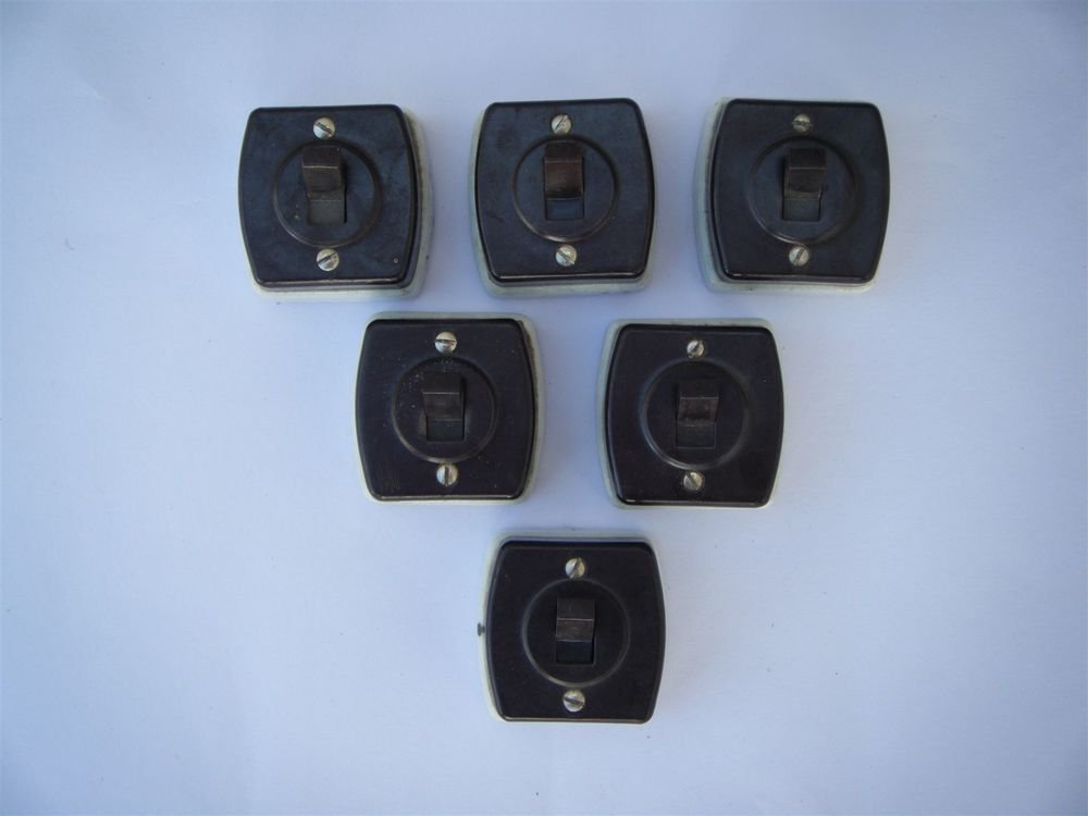 1930s Rare Old Lot Of 6 Bakelite & Porcelain Electric Switch Made in Japan #1173