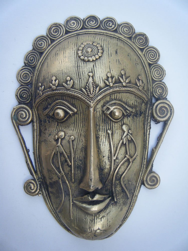 Tribal Brass Mask Old Rare Antique Vintage Handmade Original Indian Mask #1054
