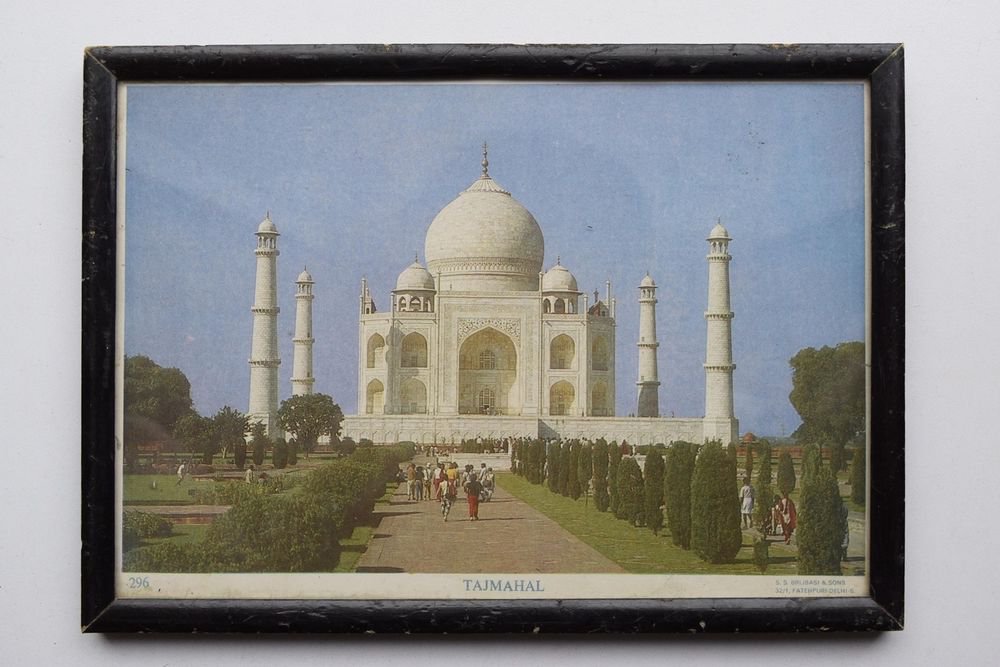 Taj Mahal, India Collectible Rare Vintage Old Print in Old Wooden Frame #3006