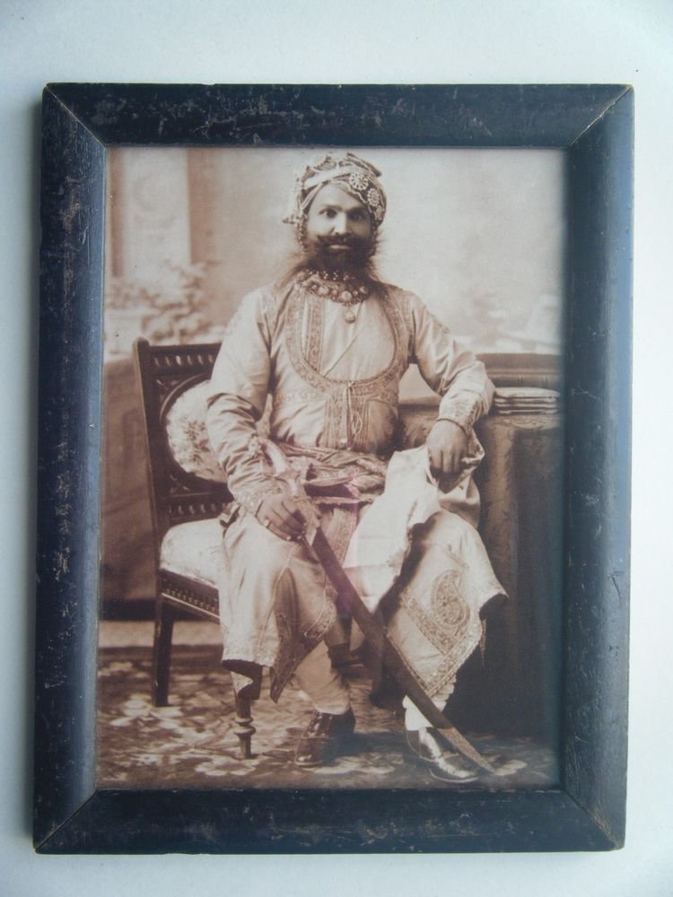 Indian Maharaja Rare Framed Photograph, Vintage Photo in Old Wooden Frame #2704