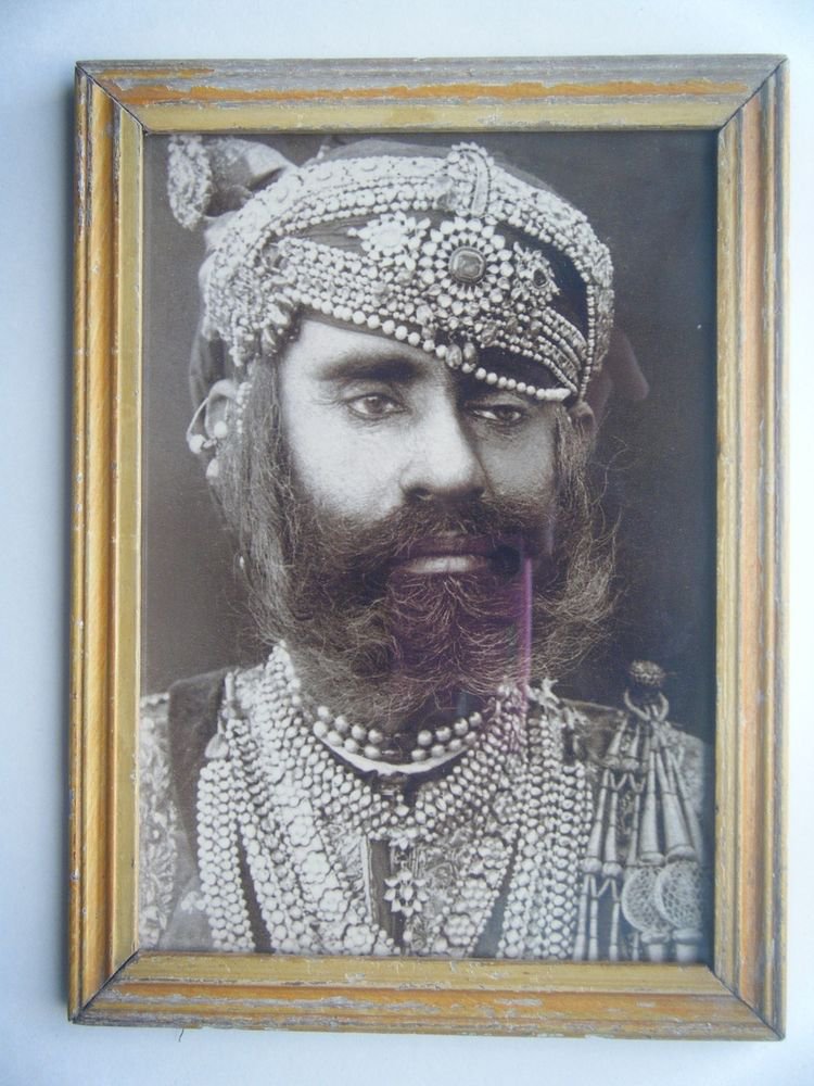 Indian Maharaja Rare Framed Photograph, Vintage Photo in Old Wooden Frame #2702