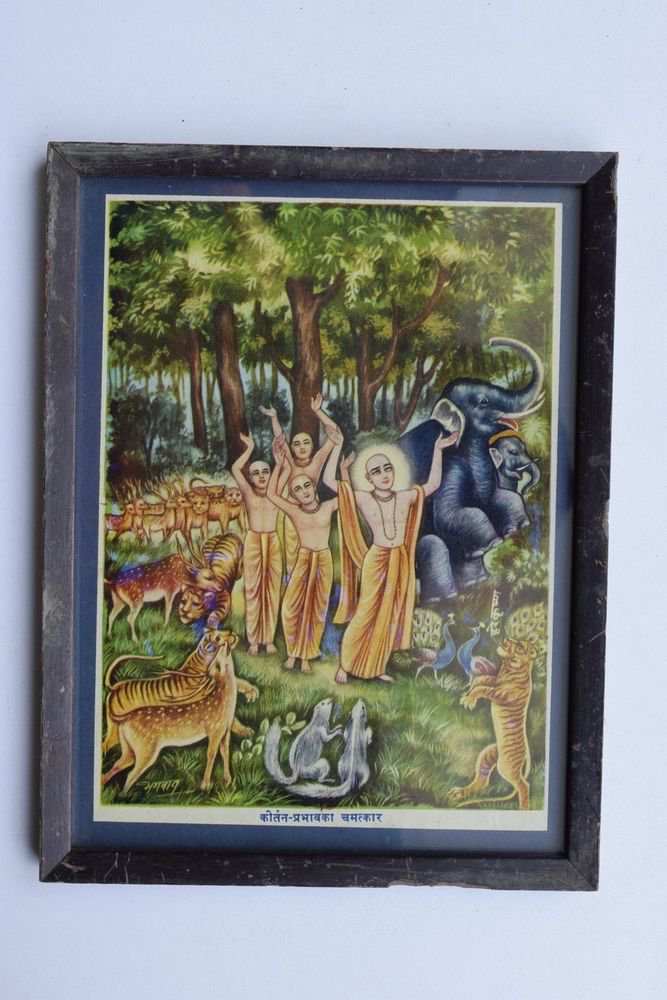 Saints Chanting Prayers Collectible Rare Old Art Print in Old Wooden Frame #3278