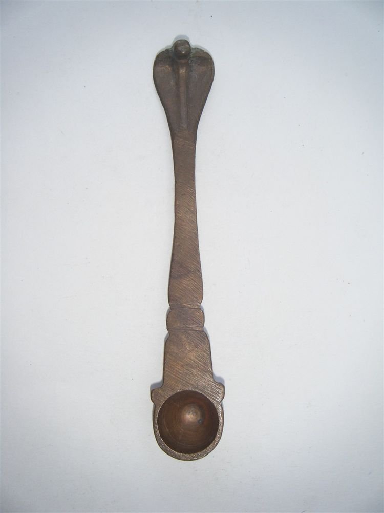 Antique Hindu Traditional Indian Ritual Brass OIL SPOON Vintage Spoon India#1046