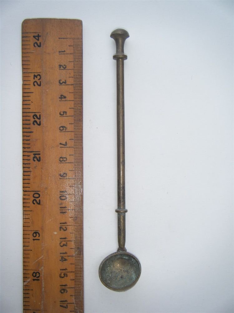 Antique Hindu Traditional Indian Ritual Brass OIL SPOON Vintage Spoon India#1039