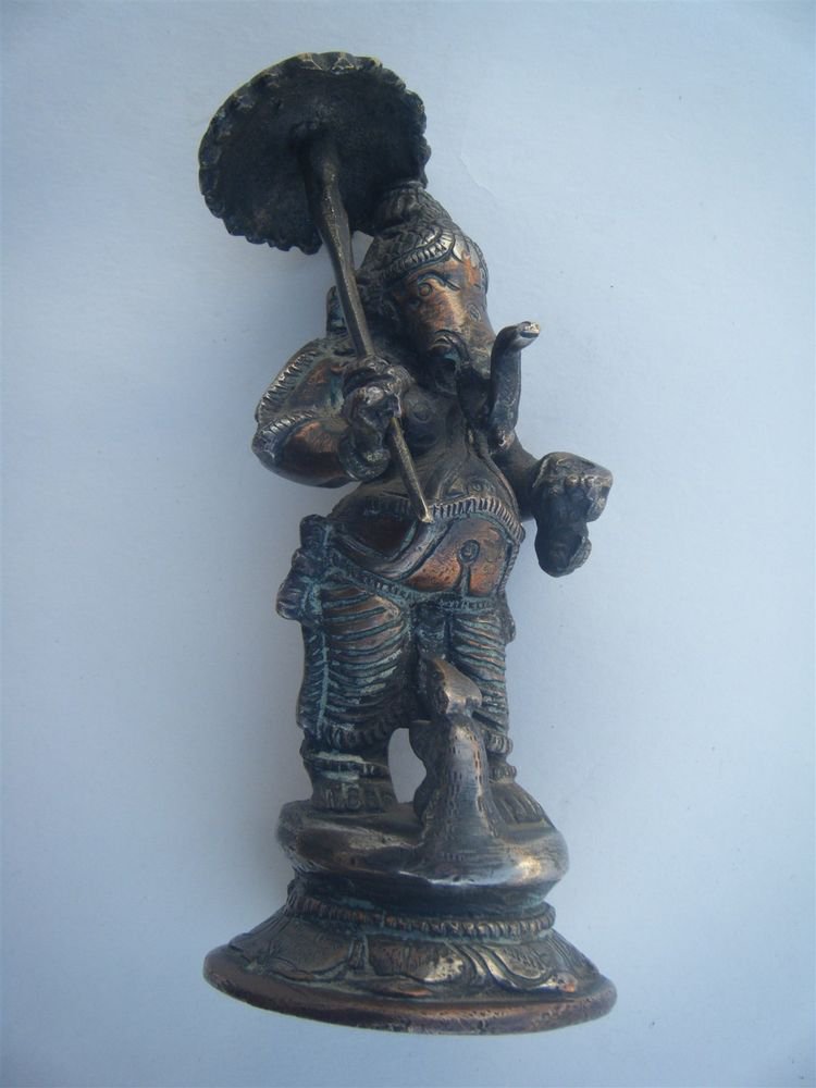 GANESHA Brass Statue Vintage Traditional Indian Elephant God Small Figure #966