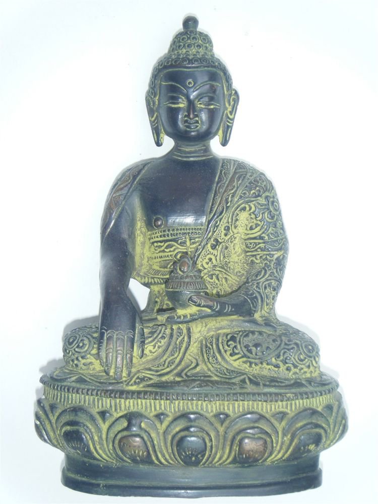 Hand Crafted Original Large Buddha Vintage Traditional Brass Statue India #892