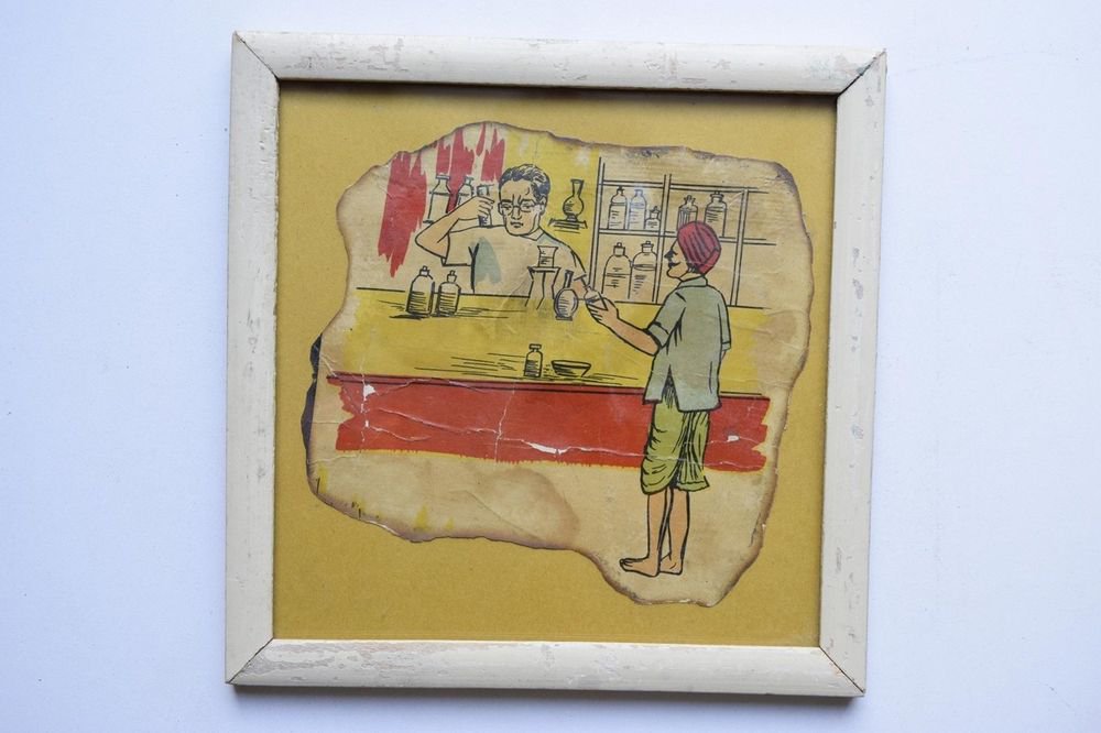 Old Educational Chart Calendar Learning School Print In Old Wooden Frame #3056