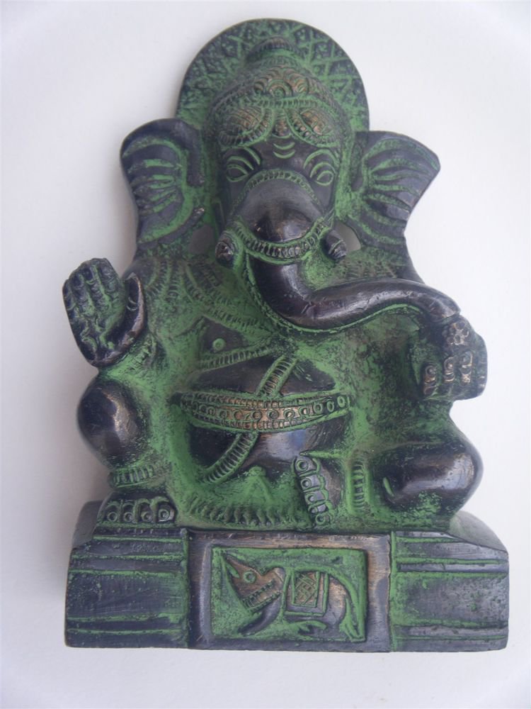 Antique Hindu God GANESHA in Black Indian Statue Brass Elephant God Rare #850