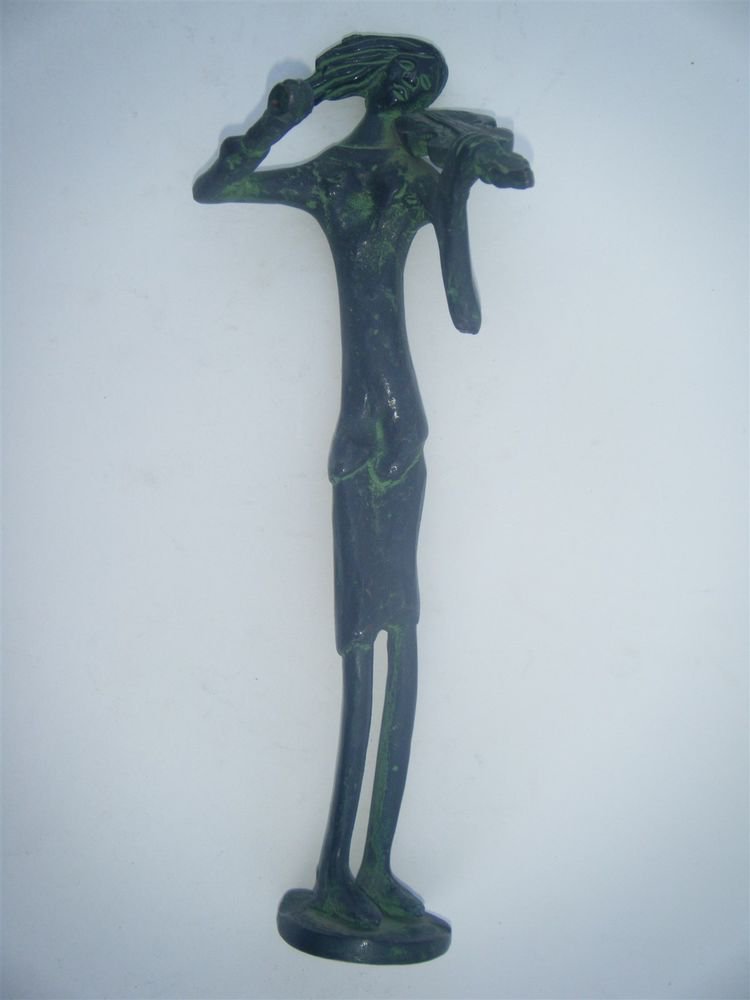 GIRL with VIOLIN Vintage Brass Metal Decorative Collectible Statue India #990