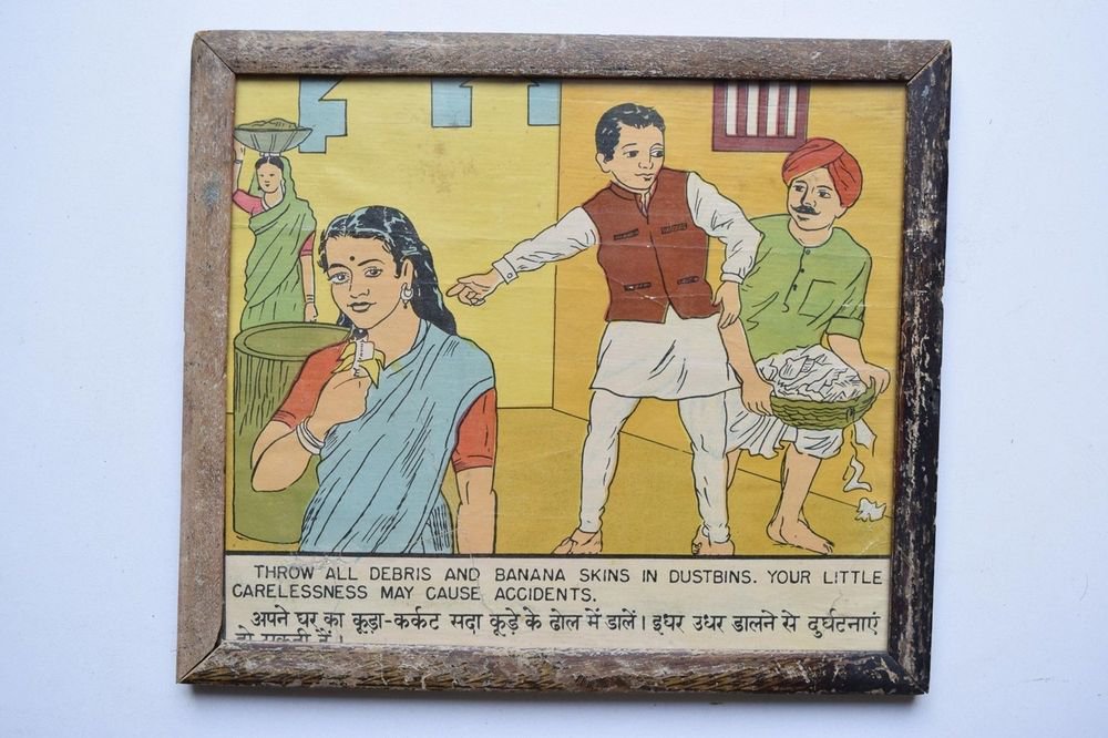 Old Educational Chart Calendar Learning School Print In Old Wooden Frame #3040